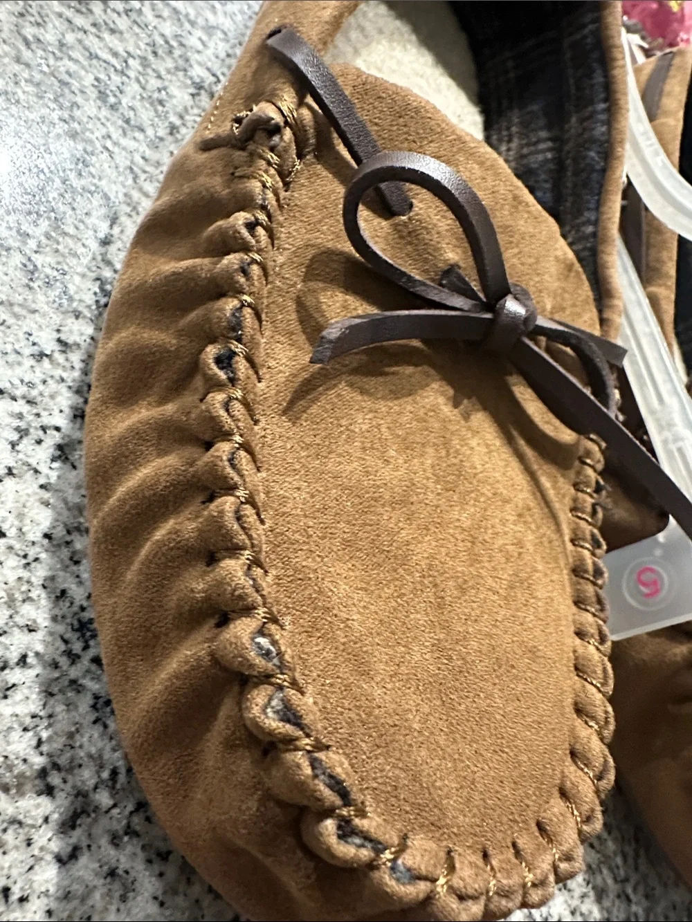 Cat & Jack Brown Faux-Suede Moccasin Slippers with Bow.